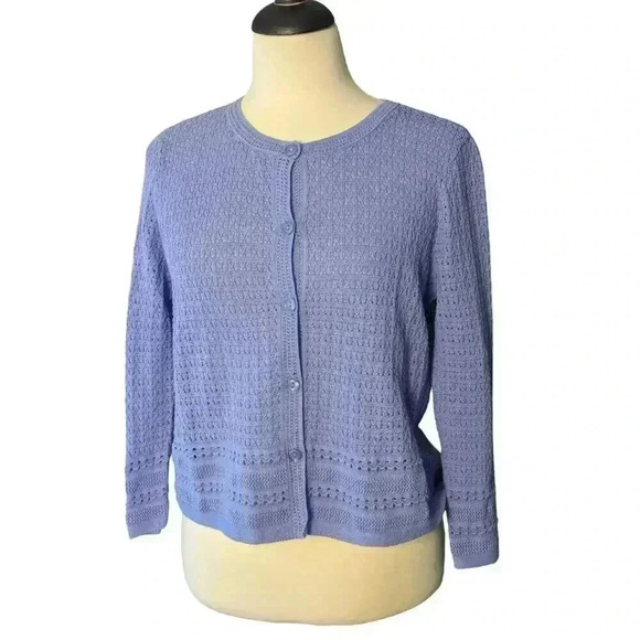 New Appleseed's Women's Small Purple Loose Knit Cardigan Sweater 3/4 Sleeve - Picture 1 of 7